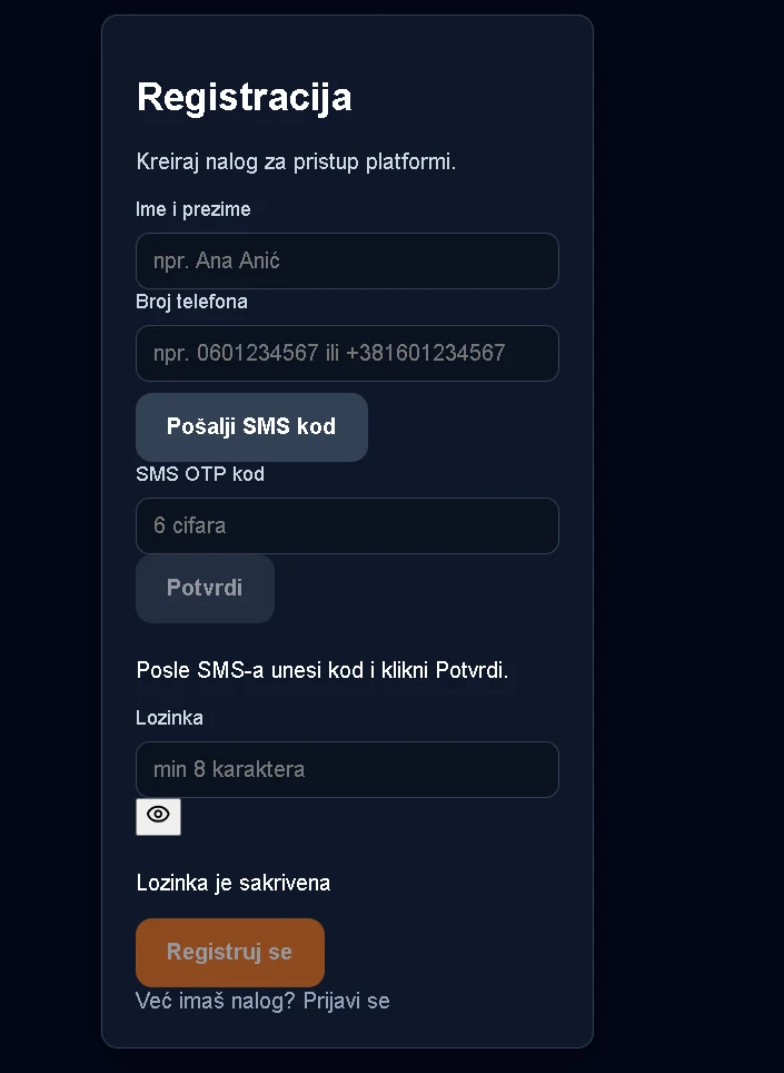 Forma za registraciju vlasnika salona